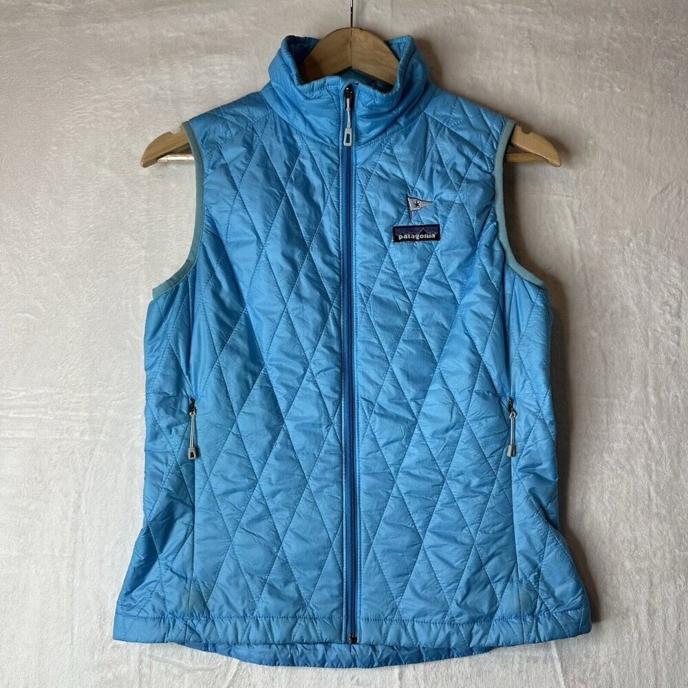 Patagonia Nano Puff Vest Womens XS Blue Full Zip Primaloft Diamond Quilted